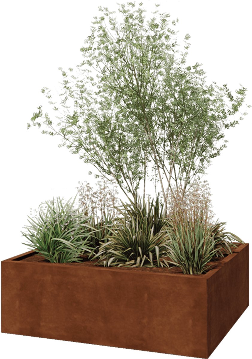 Cortenstaal plantenbak - Rechthoek - 120x100x40cm - Roestkleur - Met bodem - MySteel