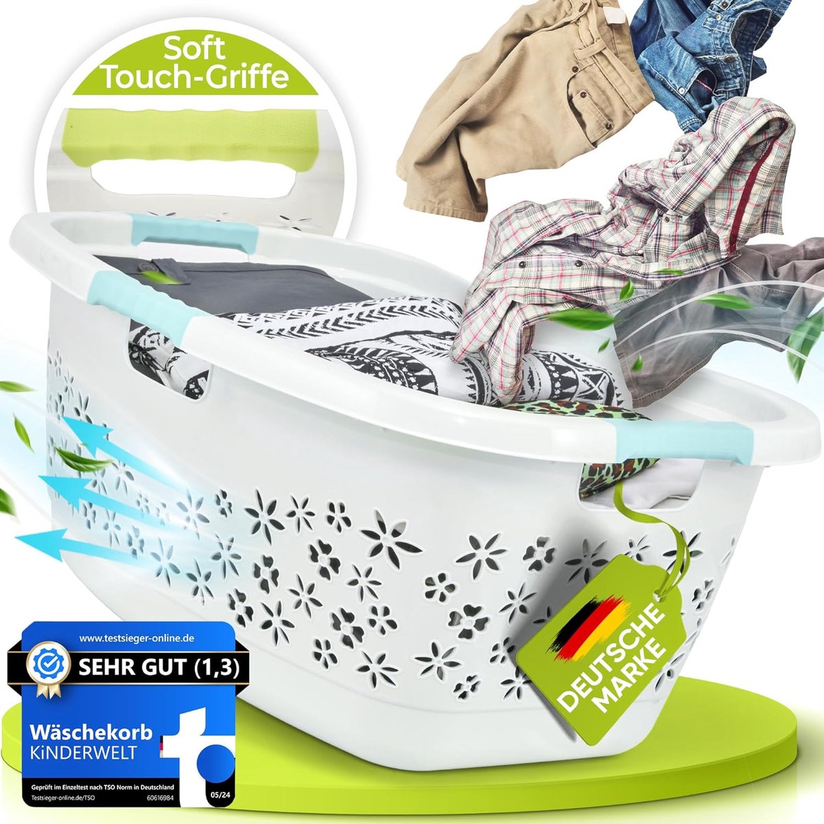 Ergonomische Wasmand 50 Liter met Soft-Touch Handvatten - Waterblauw