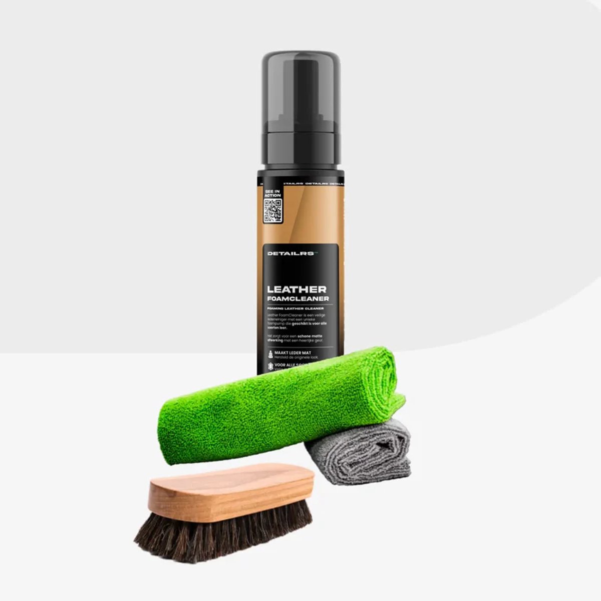 Detailrs Clean & Matt leather Set - Leer Reiniger Auto - Leder borstel Auto - Interieurreiniger Auto - Voor leer & alcantara - 200ml