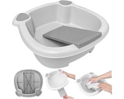 Sink with integrated washboard, non-slip, portable plastic washboard with spacious sink for washing hand clothes, socks, small items