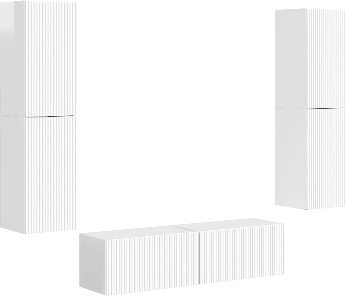 vidaXL - Tv-meubelset - 6 - pcs - Hoogglans - wit - Bewerkt - hout