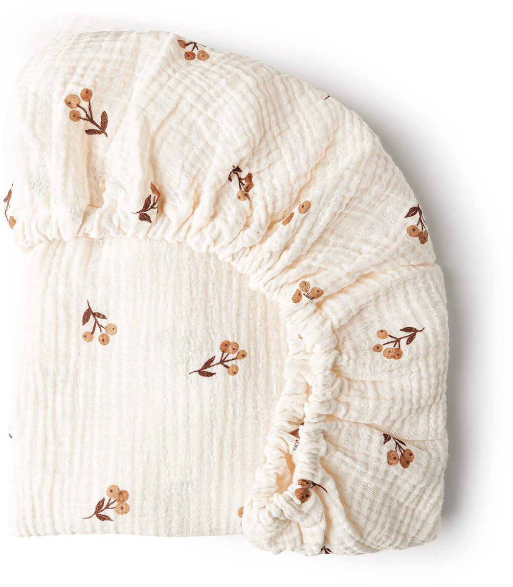 1 stuk Katoenen mousseline hoeslaken voor co-sleeping, 100% katoenen hoeslakens voor wiegjes, hoeslakens voor ovale en rechthoekige matrassen,2 kersen,82*41CM