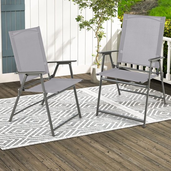 KOMFOTTEU Set van 2 tuinstoelen, klapstoelen, draagbaar, met armleuningen, balkonstoelen met ergonomische rugleuning, campingstoelen, tot 150 kg, outdoor stoelen, weerbestendig, voor tuin, balkon — afbeelding 3