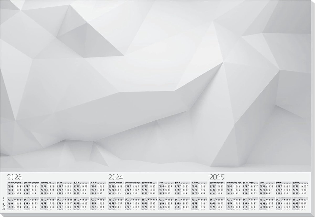 Grote Papieren Bureauonderlegger met 3-Jaars Kalender - Wit Grijs 3D Design