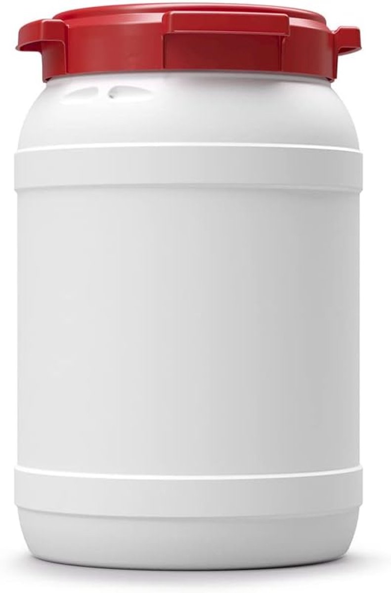 Luchtdichte Opslagbus 20 Liter met Brede Opening - Wit/Rood