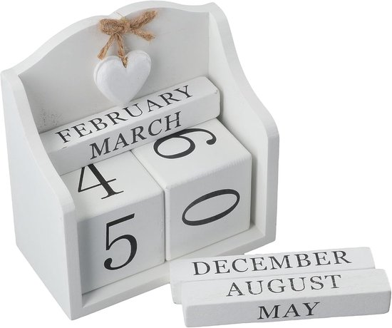FOYTOKI Houten Blokkencycluskalender – Roze Bureaukalender Met Losse Blokjes, 15,5x10x7,5 Cm