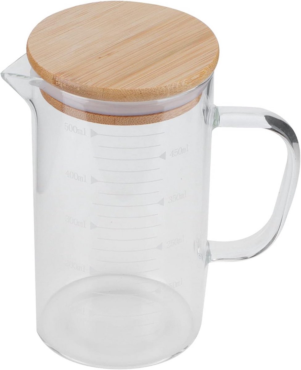 Hittebestendige Maatbeker van Borosilicaatglas met Deksel en Hendel - 500ml