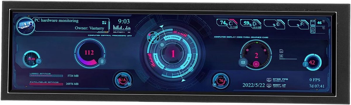 8,8 inch IPS PC Computermonitor voor Systeeminfo, Temperatuur en Gegevensoverzicht
