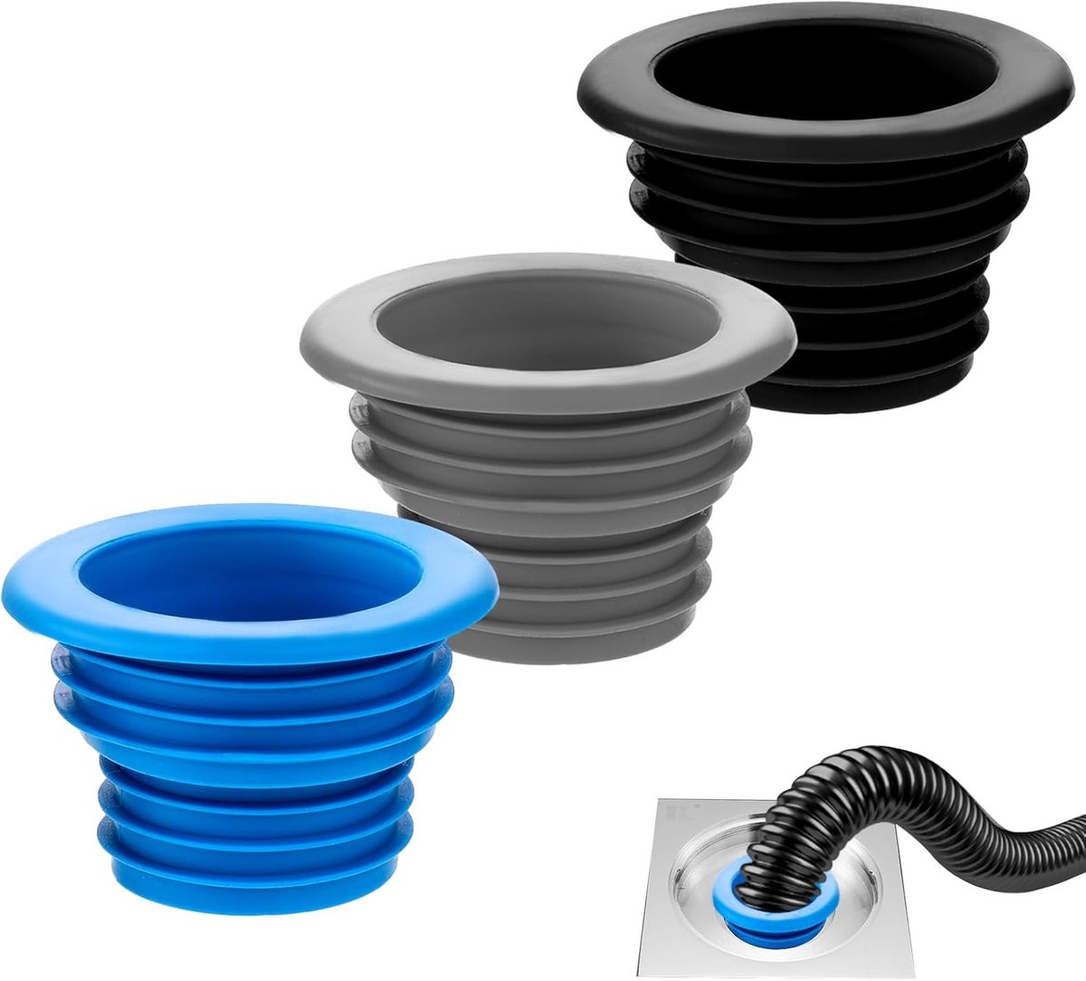 3x Universele Siliconen Afvoerstoppen voor Wasmachine en Douche - Geurstopper Riool