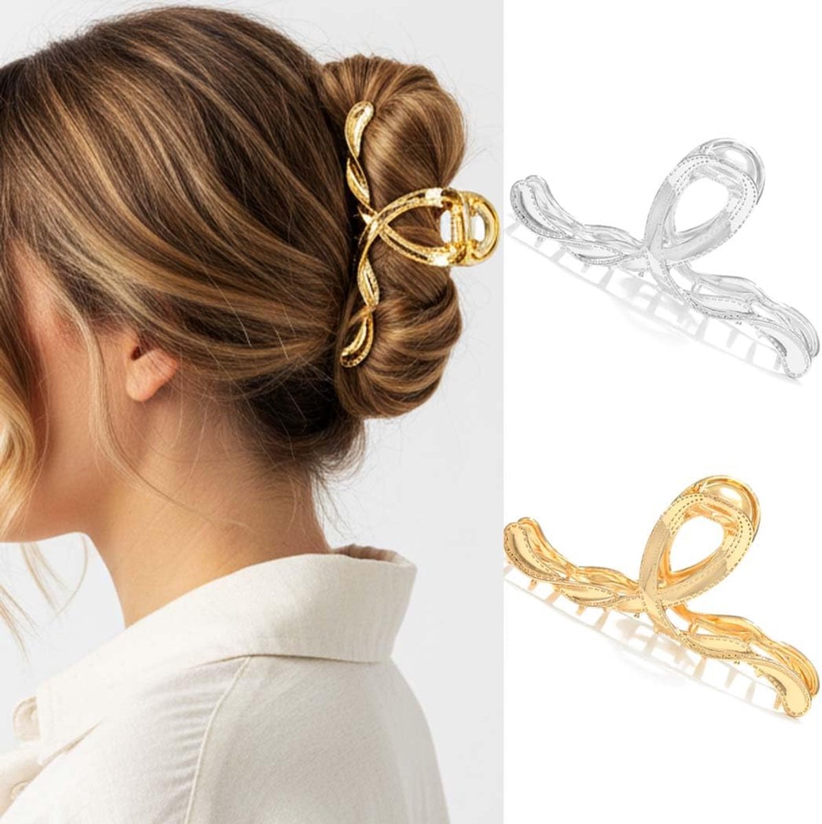 Grote Metalen Haar Klauw Clips Goud Zilver Set 2 Stuks Antislip