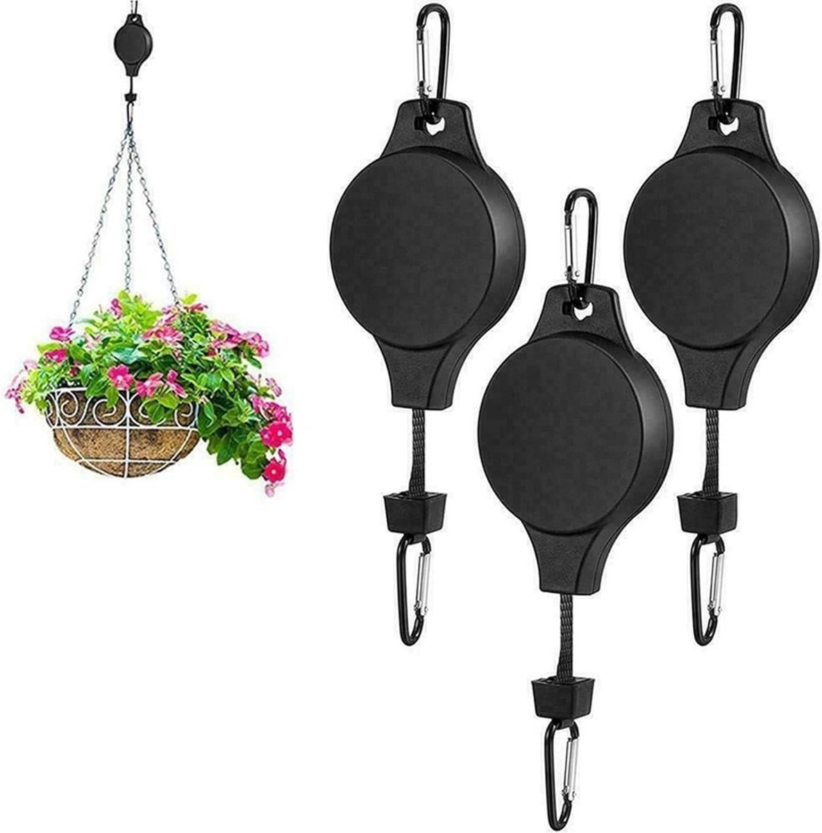 Tuinhaken - Uittrekbare hangende mandhaken - Verstelbare haken - Vogelkooien, Bloempothaken Vogelkooien - Creatief ophanggereedschap voor thuis - Verstelbare haken voor tuinmanden - Vogelvoederhaken - 3-pack (zwart)