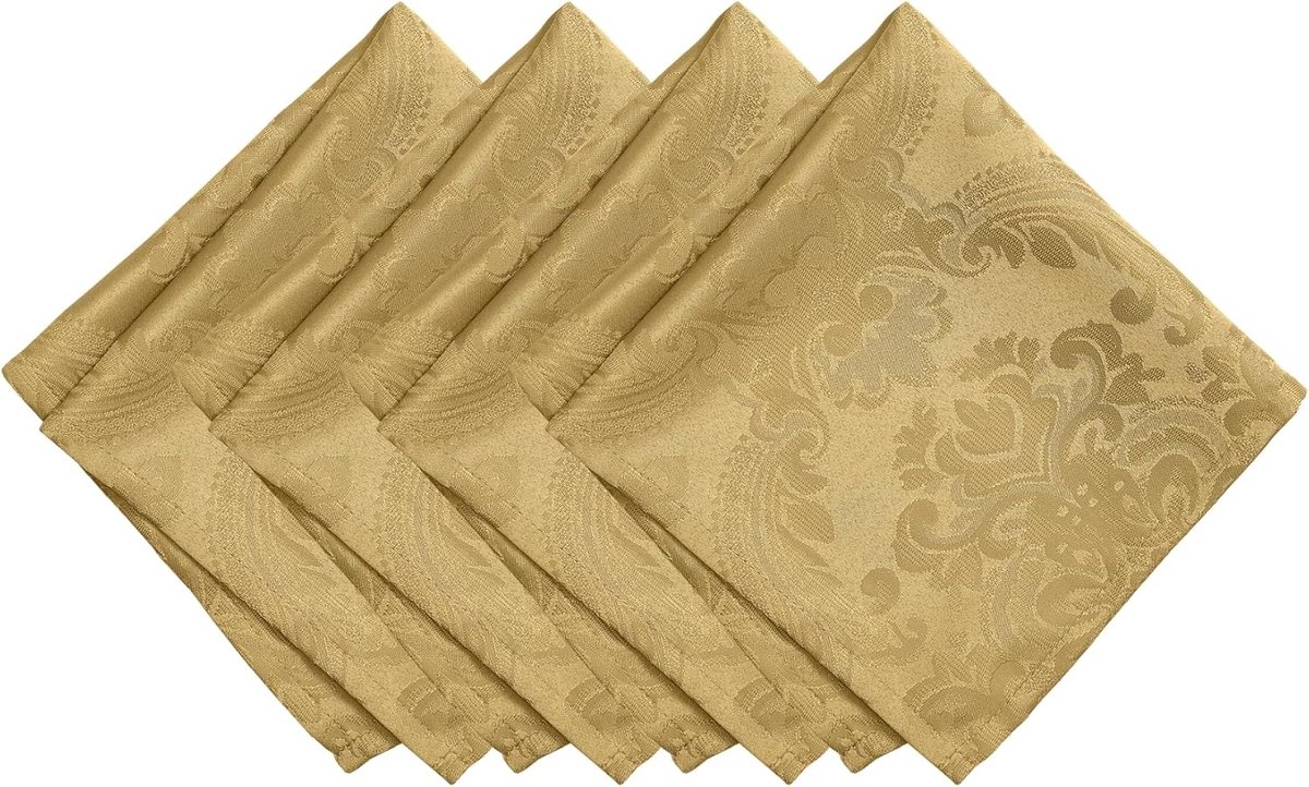 Set van 4 Luxe Damast Tafelservetten Goudkleurig Polyester 43x43 cm