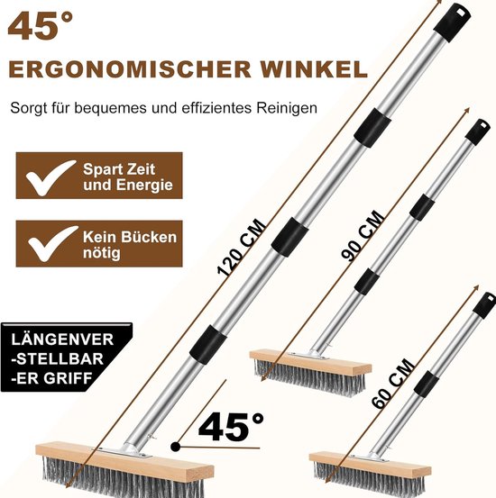 Stevige Staalborstel met Telescoopsteel voor Mos en Onkruidverwijdering - 120 cm — afbeelding 2
