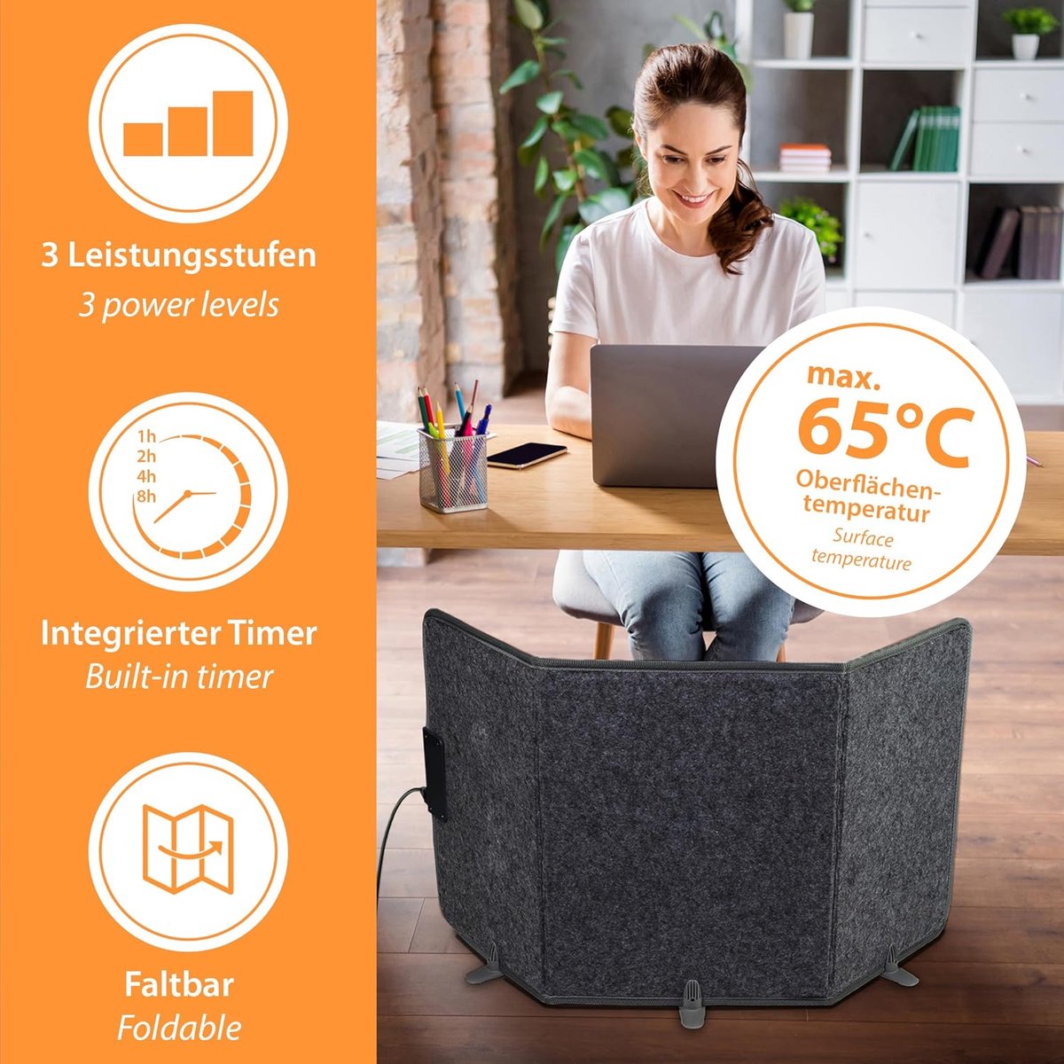Opvouwbare Infrarood Tafelverwarming voor Bureau - 260W - Tot 60°C - Mobiele Computer Warmtepaneel – foto 8