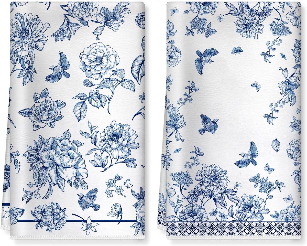 Set van 2 Microvezel Keukendoeken - Blauw - Zeer Absorberend en Sneldrogend