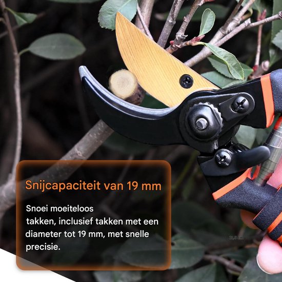 longziming - Tuinschaar - Snoeischaar - Takkenschaar - Bloemen snoeischaar - 1 stuk - SK5 koolstofstaal - Titanium coating - Antislip PVC handvat - 3 cm snoeicapaciteit - Met reserve mes en veer - Voor rozen, struiken en takken van longziming — afbeelding 5