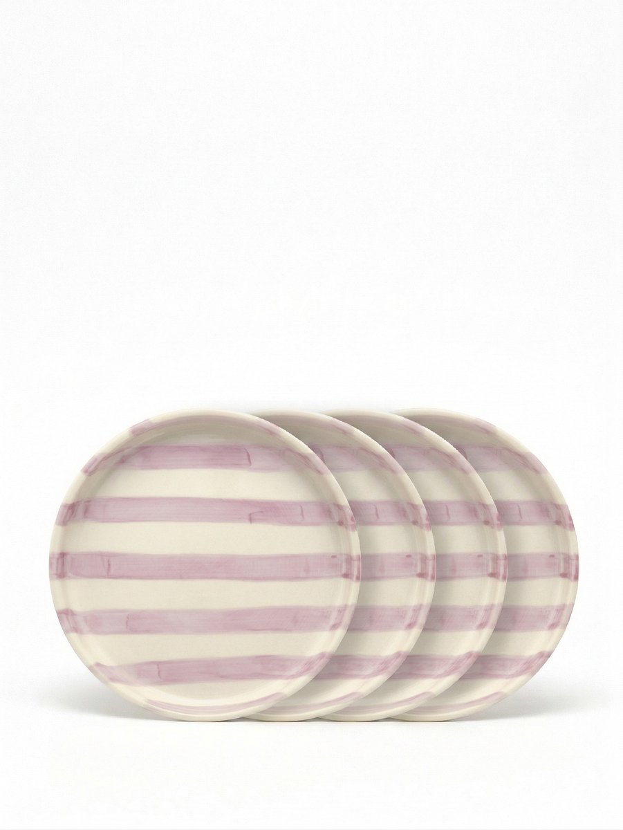 vtwonen - Borden - Gebaksbord - Strepen - Lila - Set van 4 - Keramiek - 13cm