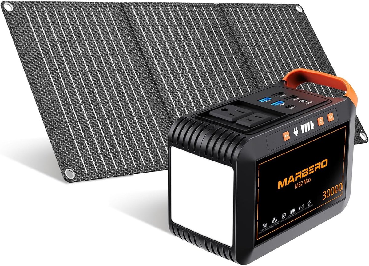Draagbare Powerstation met 30W Zonnepaneel - 111Wh Noodstroom voor Kamperen en Buitenactiviteiten