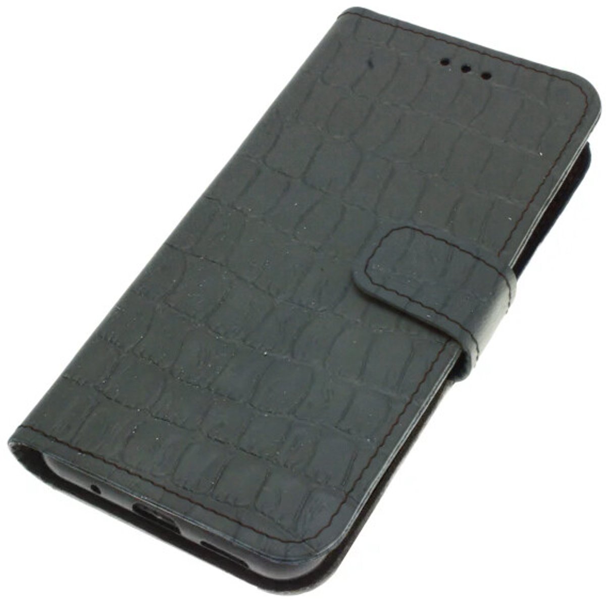 Echt leer hoesje geschikt voor Samsung Galaxy S26 Semi-soepel leer kalfsleer – croco reliëf zwart