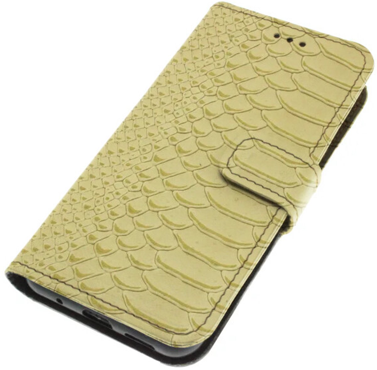 Echt leer hoesje geschikt voor Samsung Galaxy S26 Stug robuust kalfsleer – diep reptiel reliëf Zand
