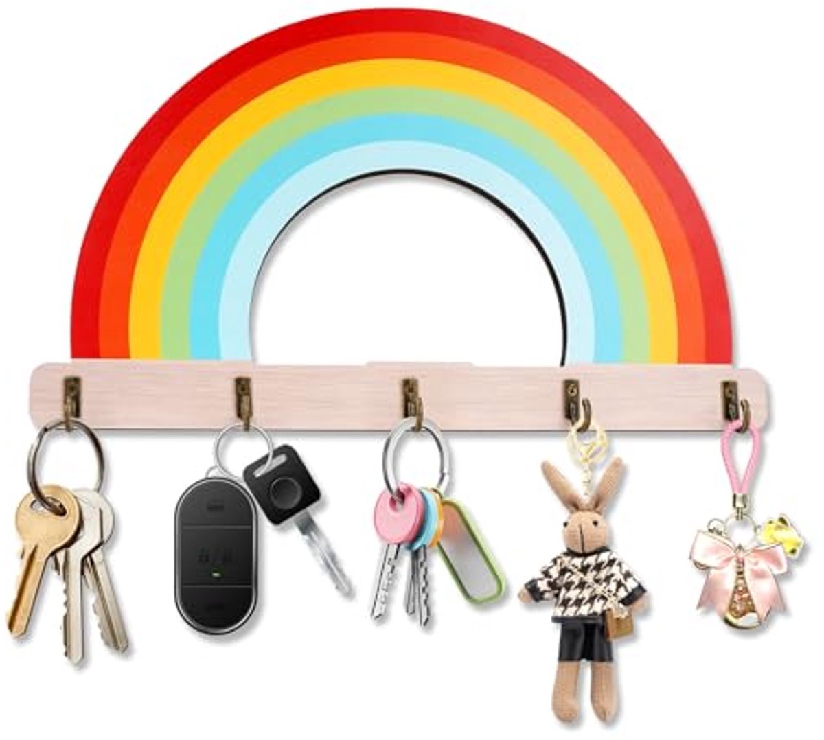 Ultiluxe® Sleutelhouder - Sleutelrek Wand - Sleutelhaken Organizer - Sleutelbord - 5 Haken - RVS - Wandmontage - Regenboog