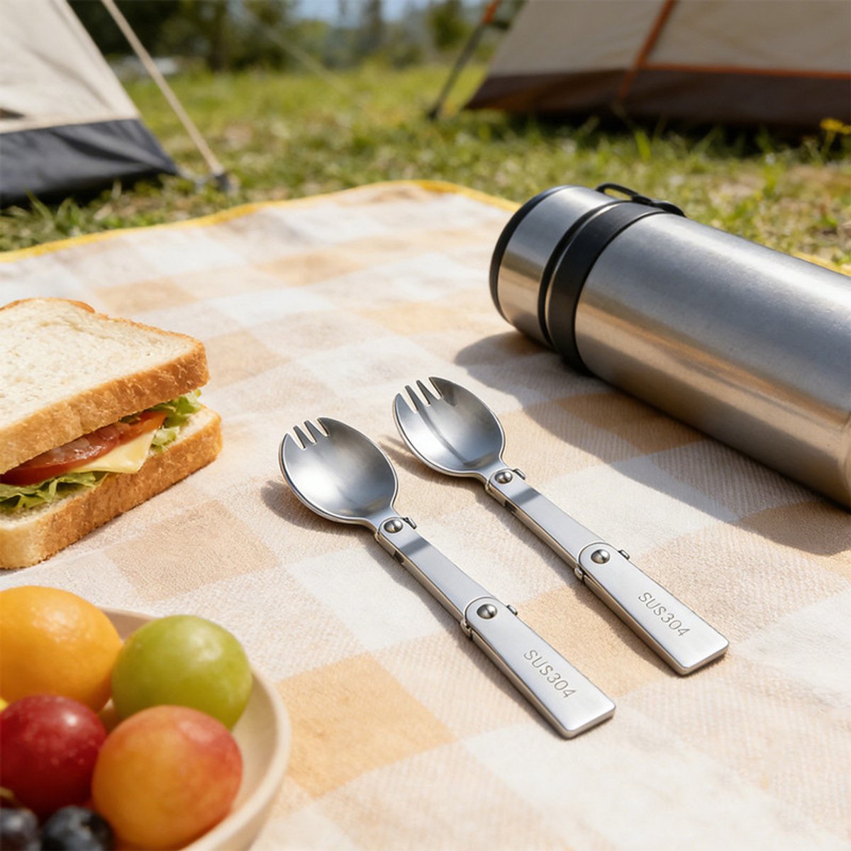 2 stuks - Opvouwbare vork en saladelepel - Roestvrijstalen drievoudig opvouwbare lepel - Draagbare opvouwbare lepel en vork - Draagbaar outdoor bestek - Geschikt voor buitenreizen en kamperen, compatibel met geïsoleerde lunchboxen — cadeau in Cadeau-ideeën - foto 6