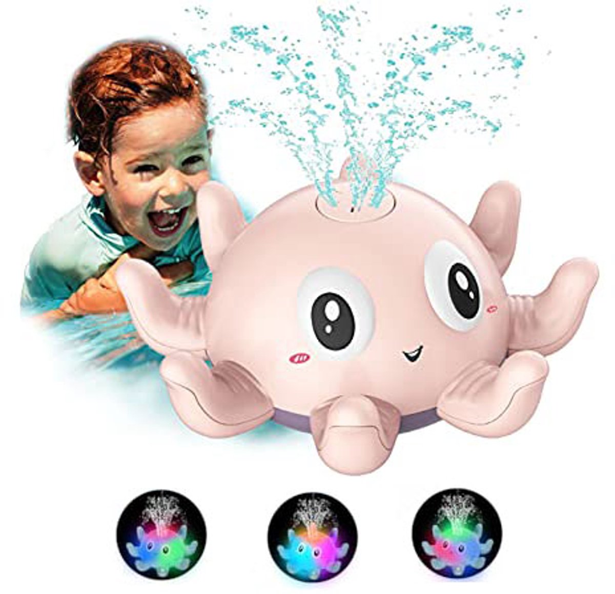 Babybadspeelgoed - Octopus badspeeltje met LED-lampje - Automatisch waterspuitend speelgoed - Badspeelgoed voor peuters - Cadeaus voor jongens en meisjes, roze