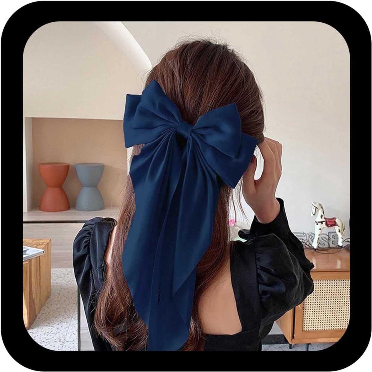 Grote Vintage Haarspeld met Zijden Strik Blauw - Chique Haaraccessoire