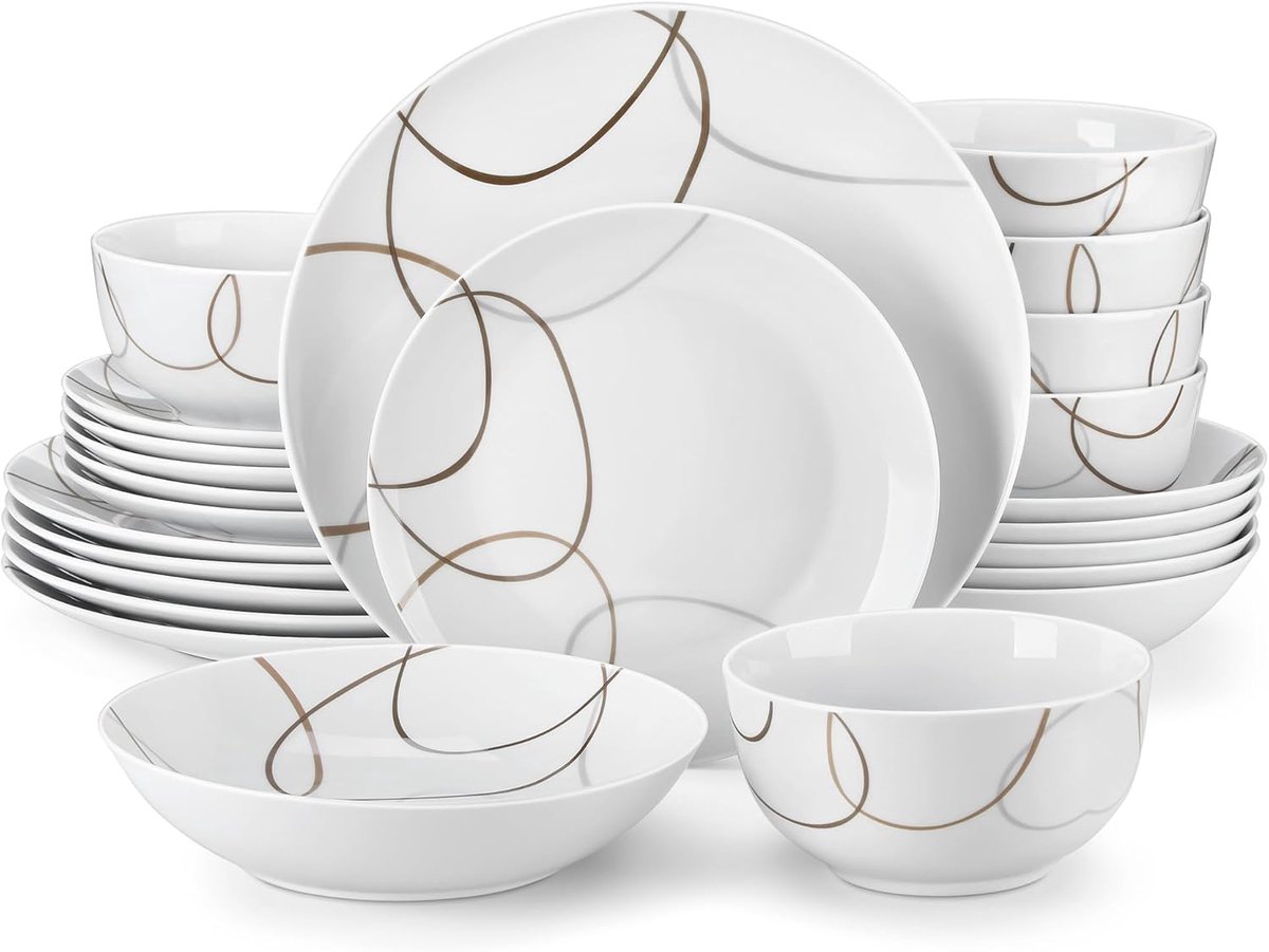 Servies Set Wit 24-delig voor 6 Personen - Borden en Kommen