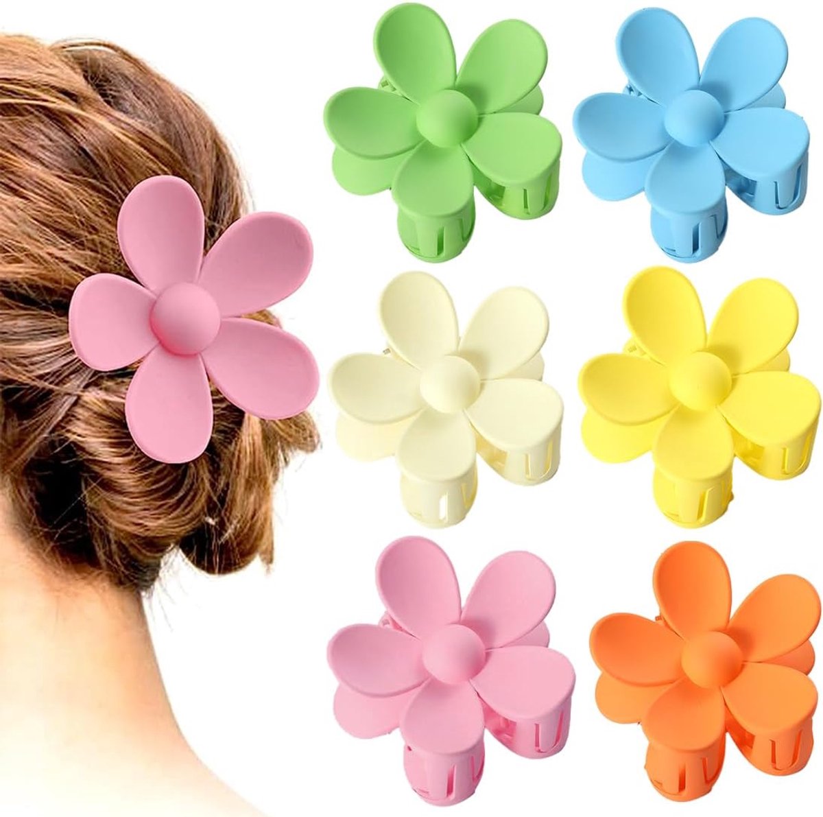 6x Grote Bloemen Haarspeld Klem voor Dik Haar - Set Dames & Meisjes
