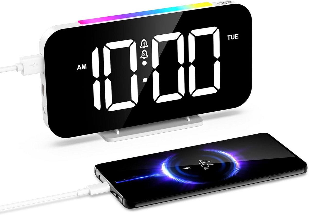 Slimme LED Wekker met Groot Display, RGB Sfeerverlichting en Noodstroom