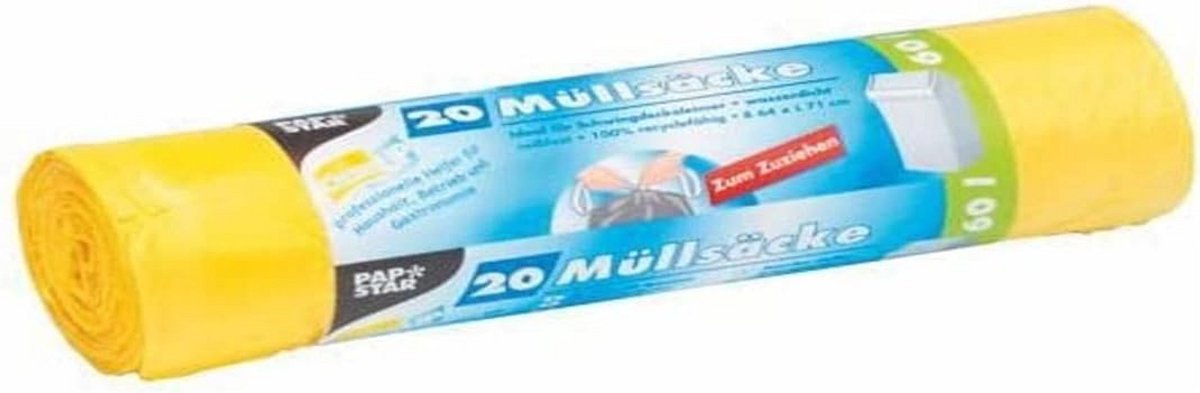 Stevige Vuilniszakken 60 Liter Geel - Trekband Zonder Knopen