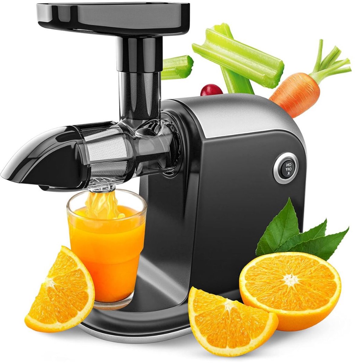 DYNA® Sapcentrifuges Groenten en Fruit – Slowjuicer Universeel Gebruik – Juicer Vaatwasser Bestendig – Zwart - ‎44cm x 32cm x 21cm