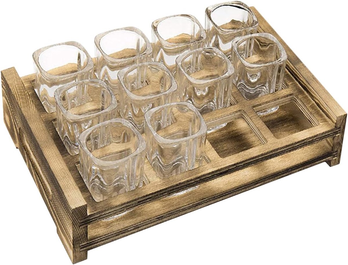 Dienblad voor 12 Shotglaasjes van Hout voor Feesten en Bars