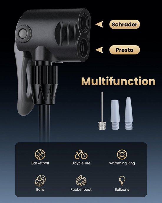 Hogedruk fietspomp met manometer voor Racefiets MTB en Ballen - Universele Ventieladapter — afbeelding 5