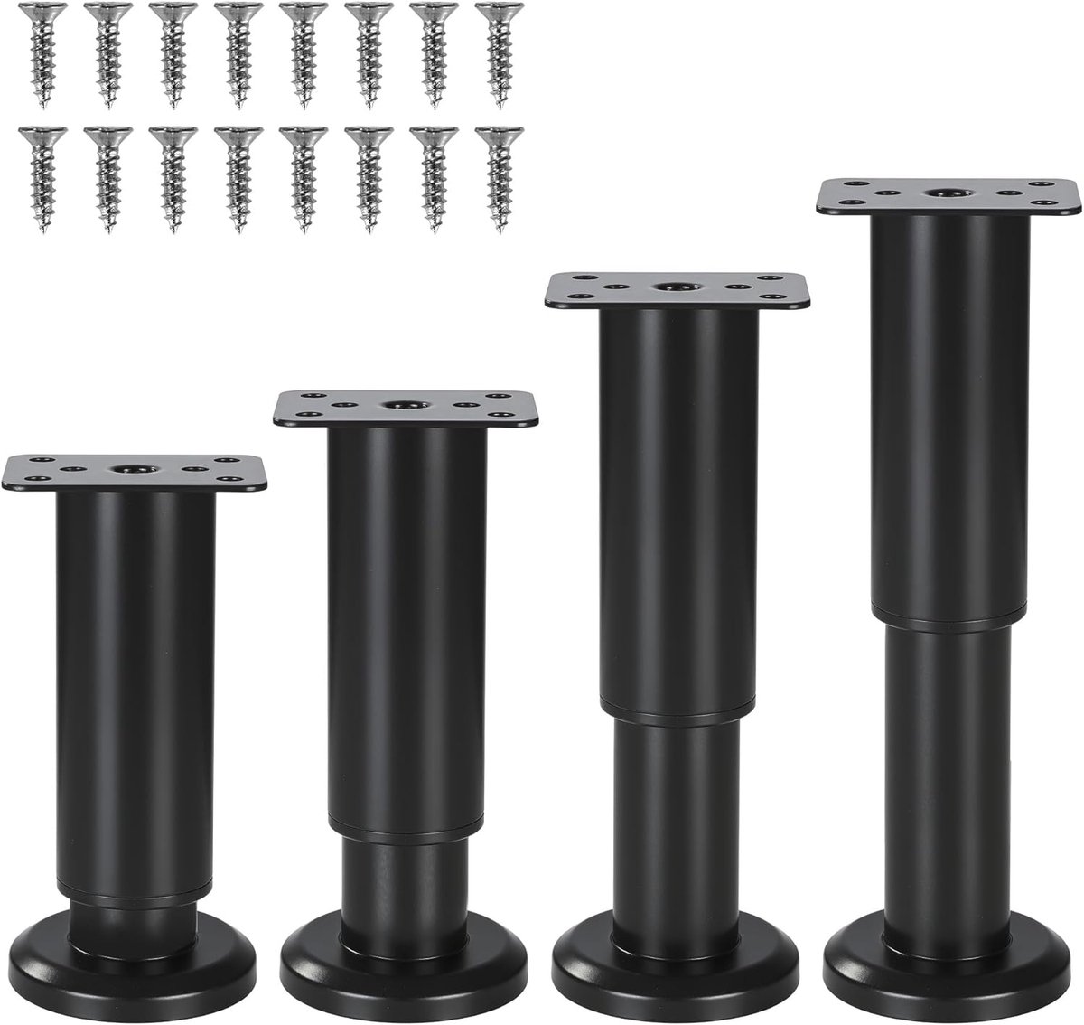 4x Verstelbare Meubelpoten Zwart Metaal - Hoogte 12-18 cm - Voor Bank, Kast, Tafel