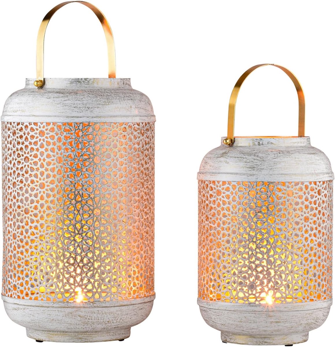 Set van 2 Boho Decoratieve Windlichten Kaarsenhouders Metaal