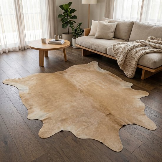 Koeienhuid Vloerkleed Mini Beige 120 X 110 Cm Koeienkleed 