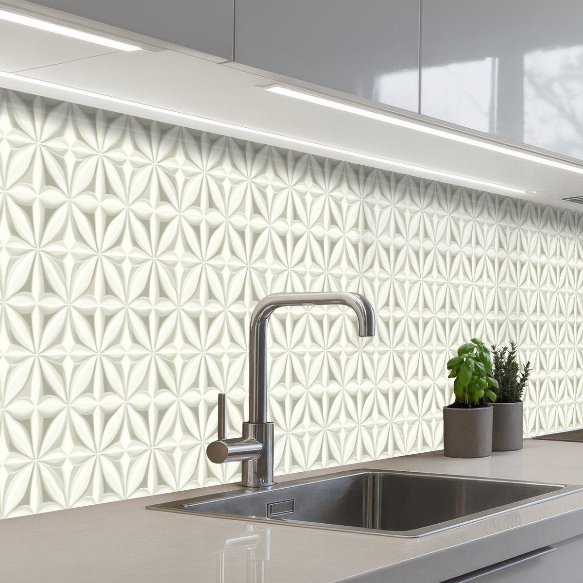 Keuken achterwand 500x60 cm - Spatscherm zelfklevend Abstract - Structuur - Grijs - Wit - Muurbeschermer - Spatwand fornuis