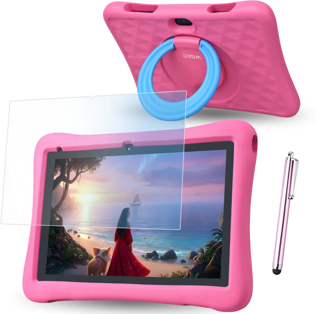 WiseQ Kids Tablet 10 inch Kindertablet – Tablet voor Kinderen – Tablet Kids – 6000 mAh - 160GB – Ouderlijk Toezicht – Android 15 – Roze – 2026 Model