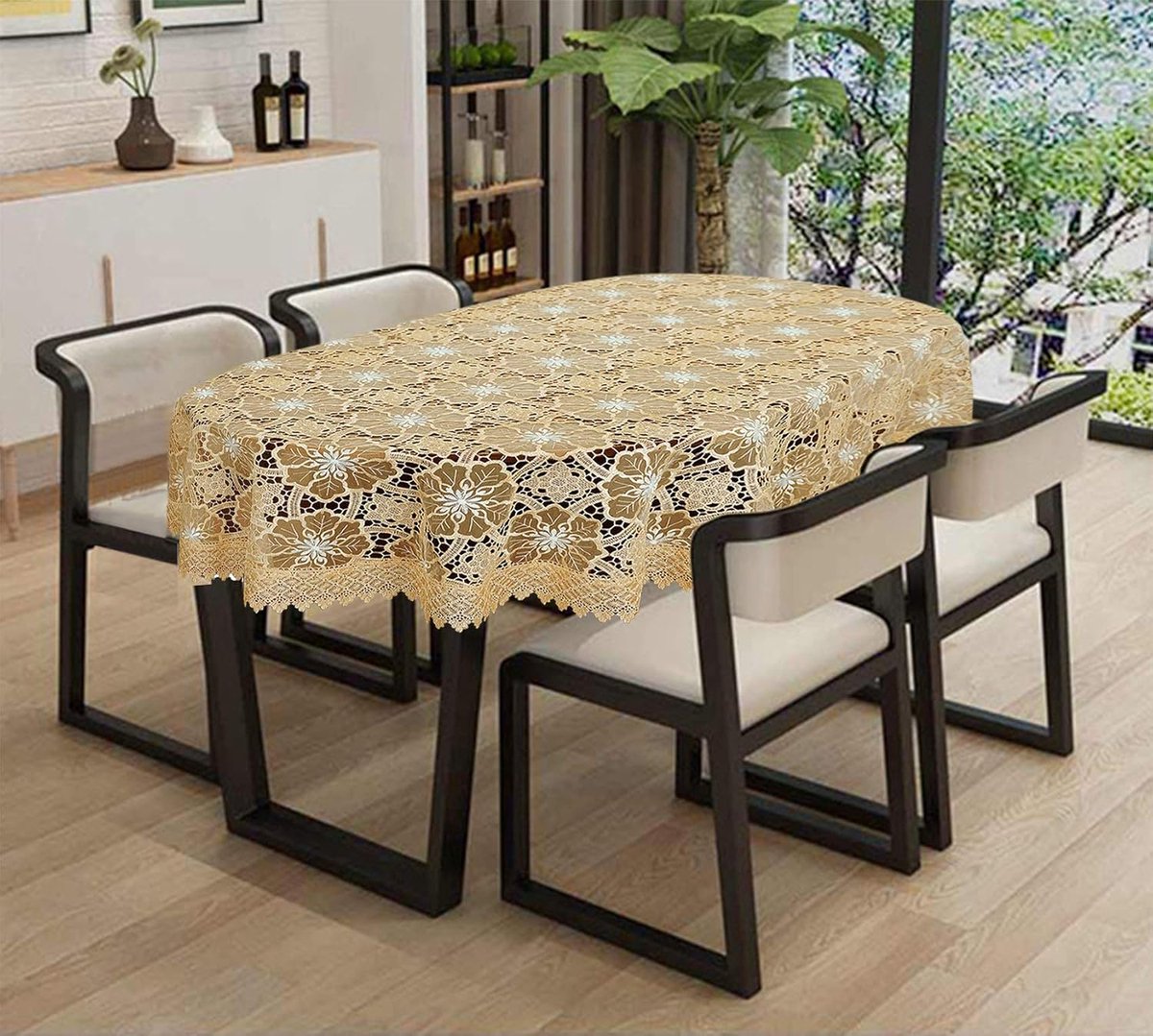 Beige Tafelkleed Ovaal Geborduurd Kant Decoratie 60x120 cm
