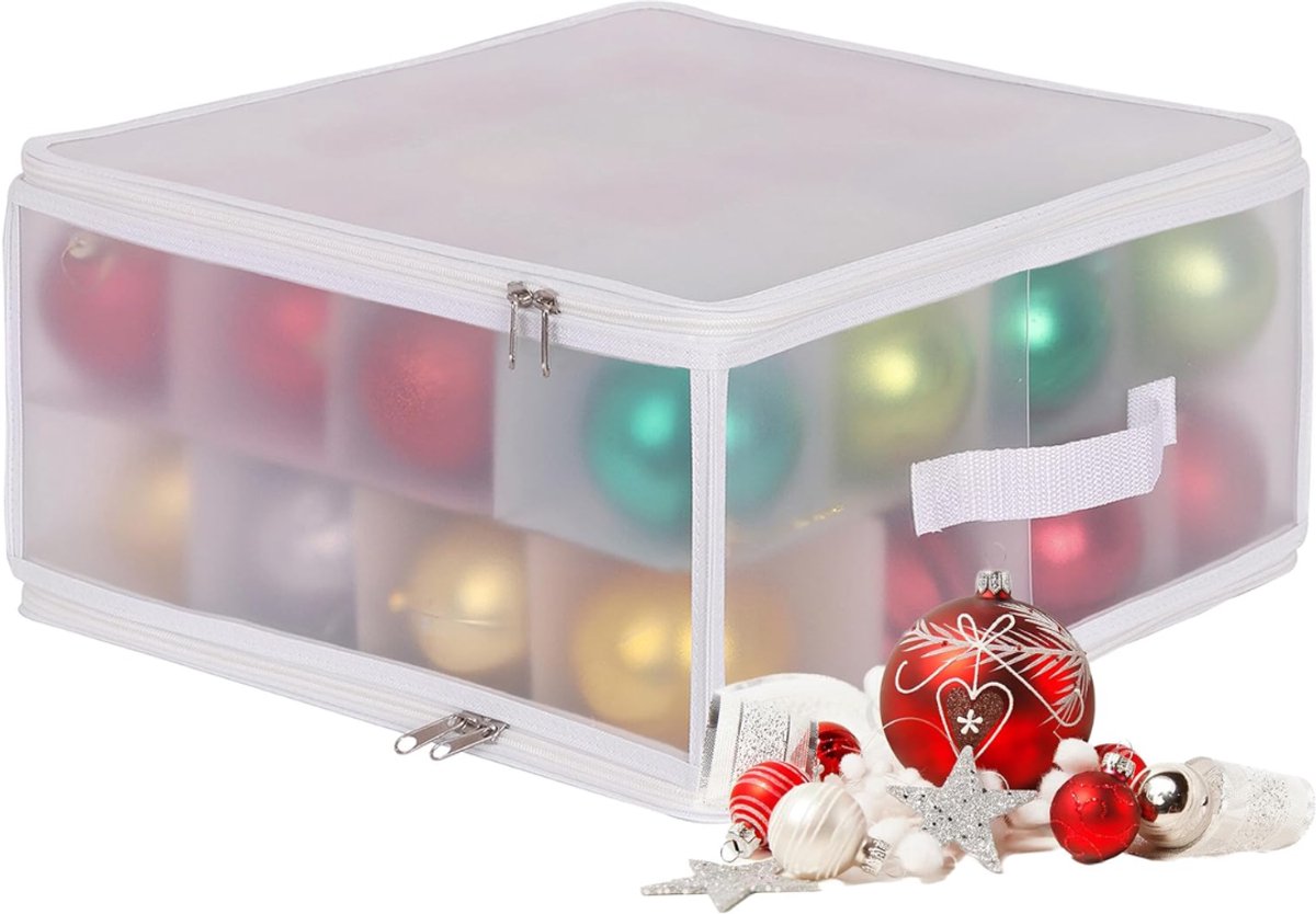 RWB® Kerstballen Opbergbox - Kerstballen Opbergkrat - Kerstballen Opbergkist - Transparant en Wit - 36 x 36 x 18 cm