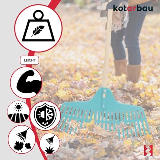 KOTARBAU® Bladhark, Tuinhark Van Kunststof, 46 cm, Turquoise, 23 Tanden, Houten Steel, Gazonhark, Stevige Hark, Lichtgewicht, Ergonomisch van Merkloos	 — afbeelding 5
