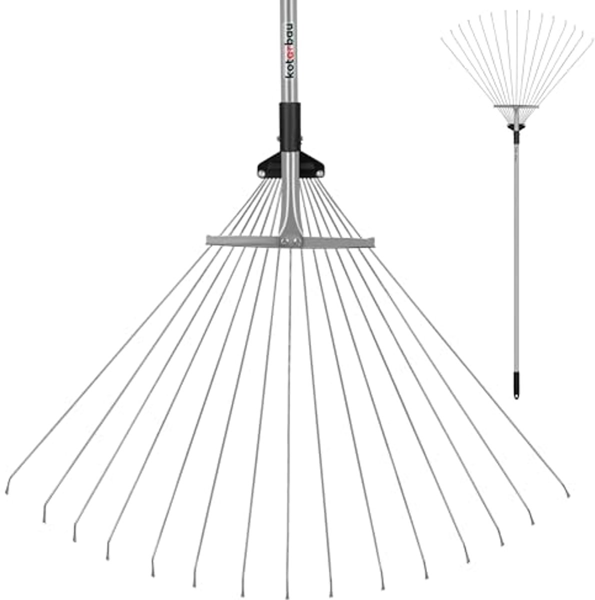 KOTARBAU® Bladhark, met Metaal Steel, Staal, Zilver, Bladbezem, Verstelbare Bladhark, 19-64 cm, Gazonhark, voor Bladeren Gras, Tuinwerk, Ergonomisch Robuust