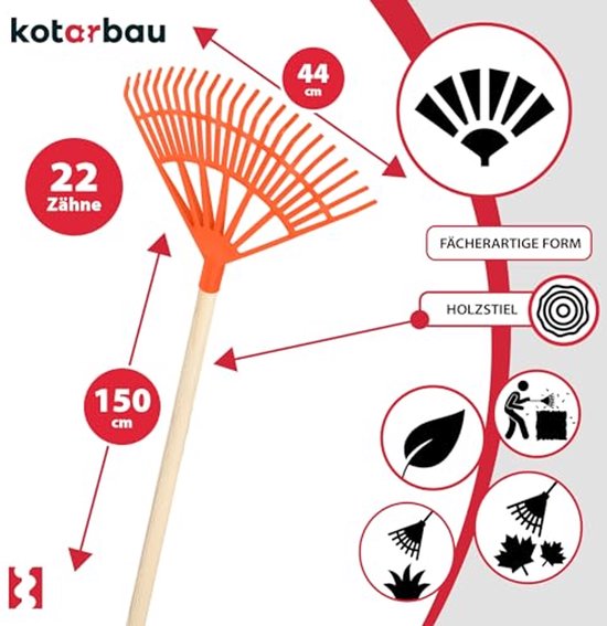 KOTARBAU® Bladhark, Tuinhark van Kunststof, 44 cm, Oranje, met Steel, Gazonhark, Waaierbezem, Lichtgewicht Hark, Stevige Hark van Merkloos	 — afbeelding 4