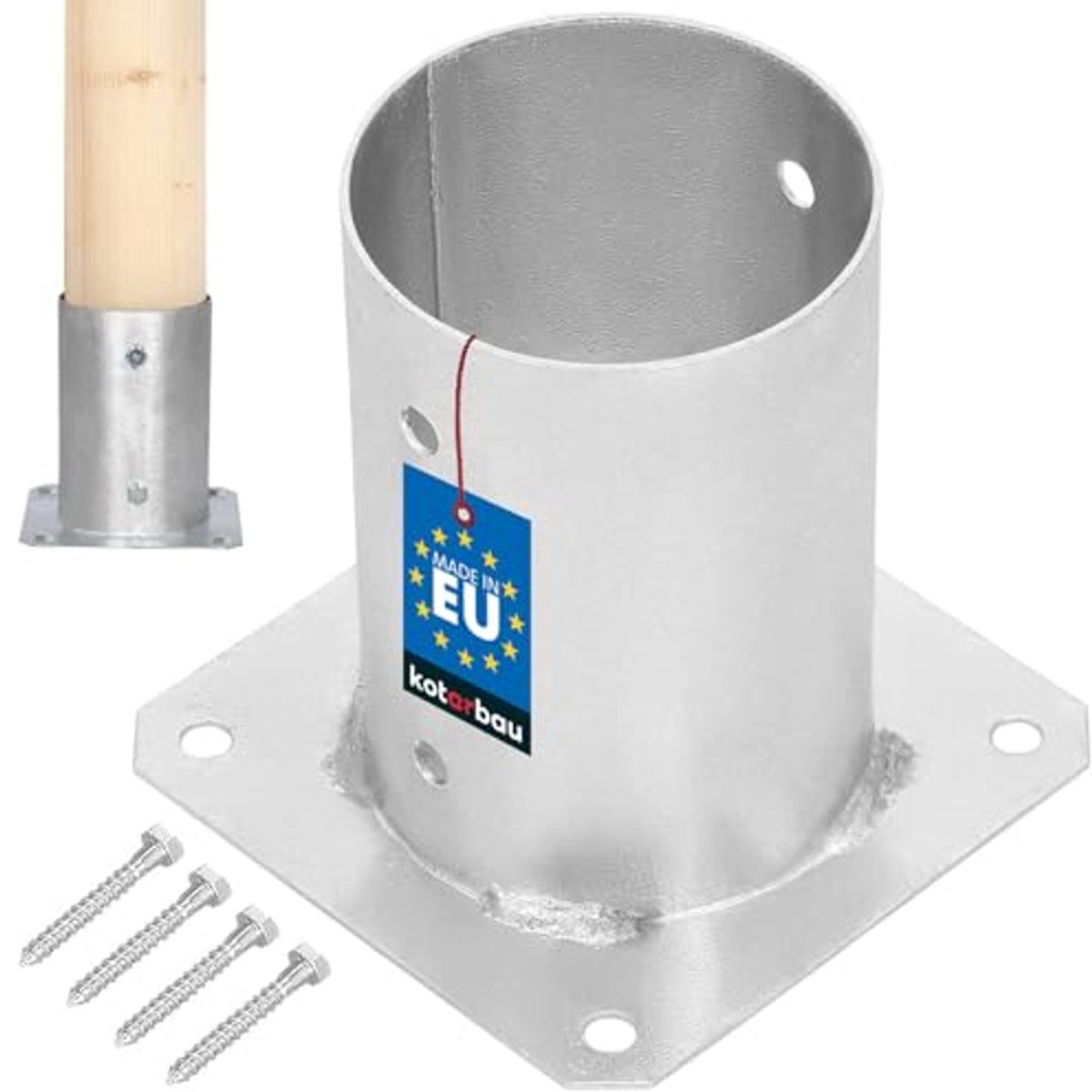 KOTARBAU® Paalvoet, Paalhouder, voor Schroefbevestiging, Staal, Ø 100 mm, Zilver, Paalsteun, Gegalvaniseerde Paalhouder, voor Tuin en Bouwprojecten
