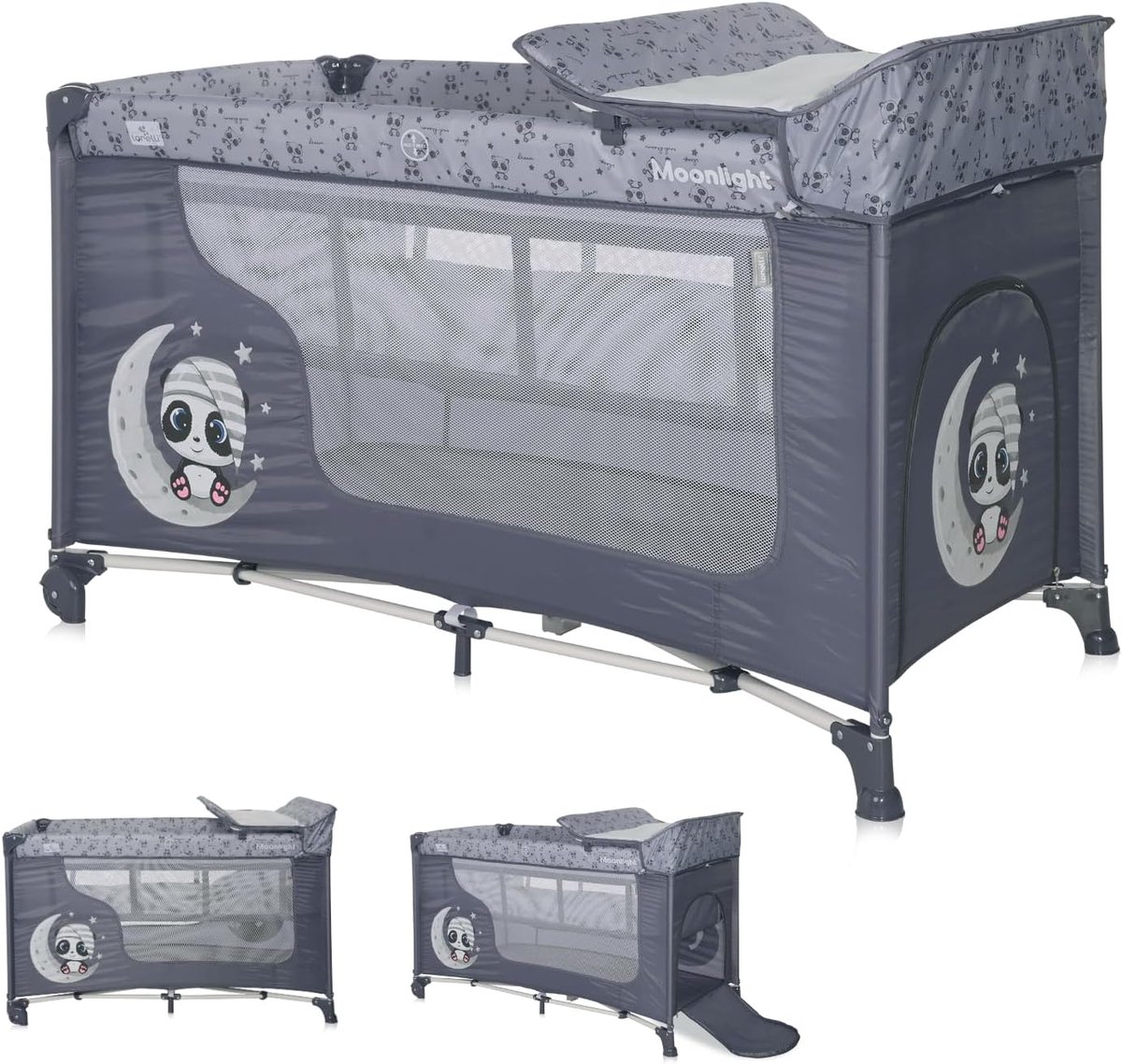 Reiswieg en Campingbedje Met Twee Niveaus en Aankleedkussen - Inclusief Matras & Wielen