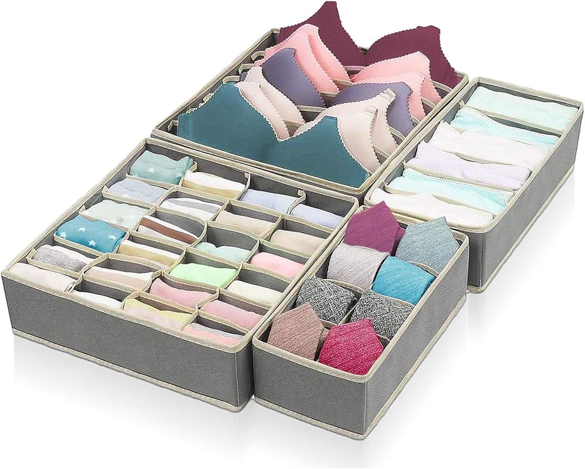 Ondergoedorganizer – Behaorganizer – Opvouwbare stoffen opbergdoos – 4 stuks – Beige