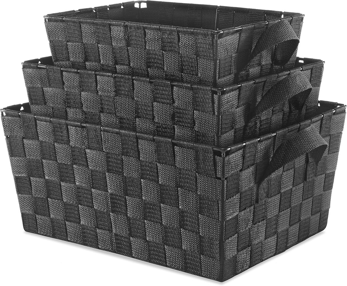Set van 3 Opbergmanden Zwart - Woven Manden voor Diverse Opslag