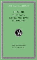 Boek met groene kaft uit de Loeb Classical Library, met "Hesiod Theogony Works and Days Testimonia" erop.